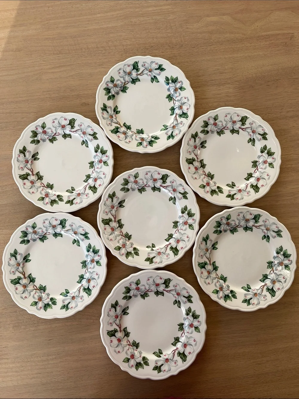 Syracuse China Restaurant Ware Dogwood Pattern Set of 7 Salad Plates USA 7.5”